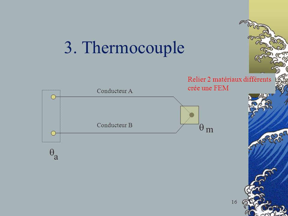 3. Thermocouple q m q a Relier 2 matériaux différents crée une FEM