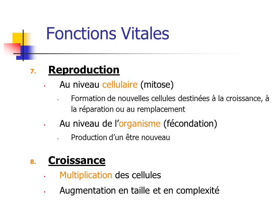 Fonctions Vitales Reproduction Croissance