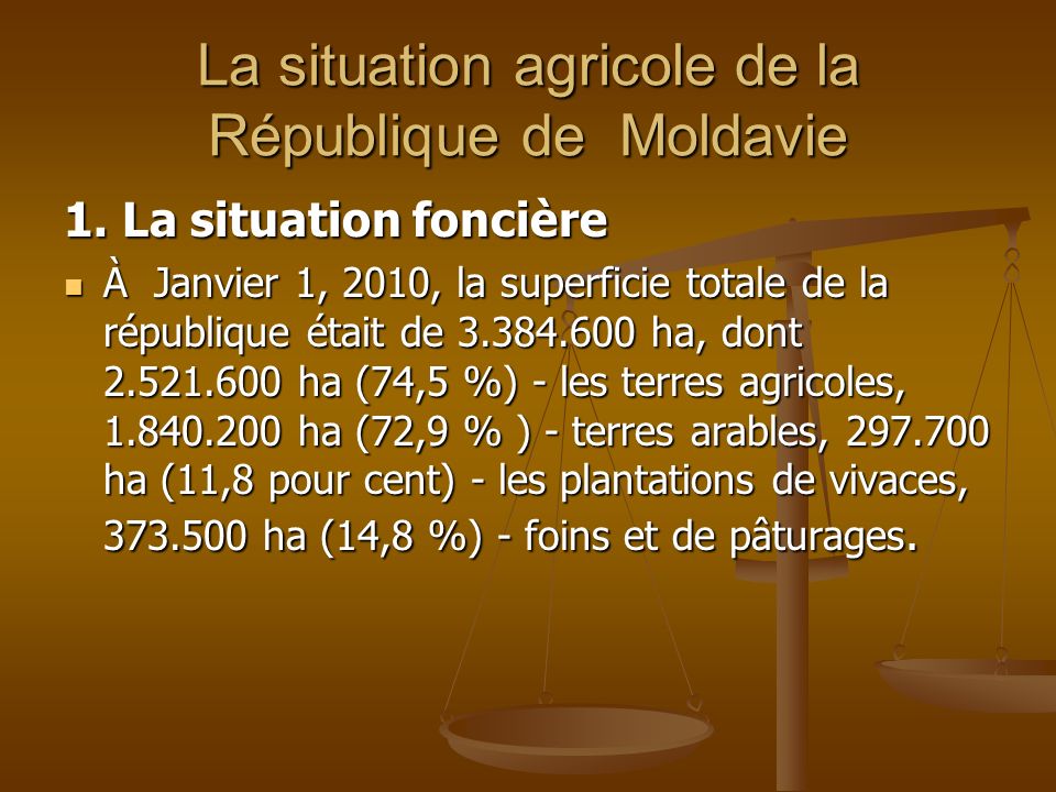 La situation agricole de la République de Moldavie