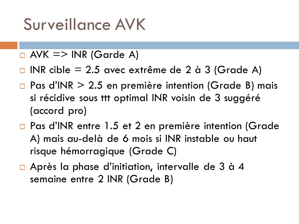 Surveillance AVK AVK => INR (Garde A)