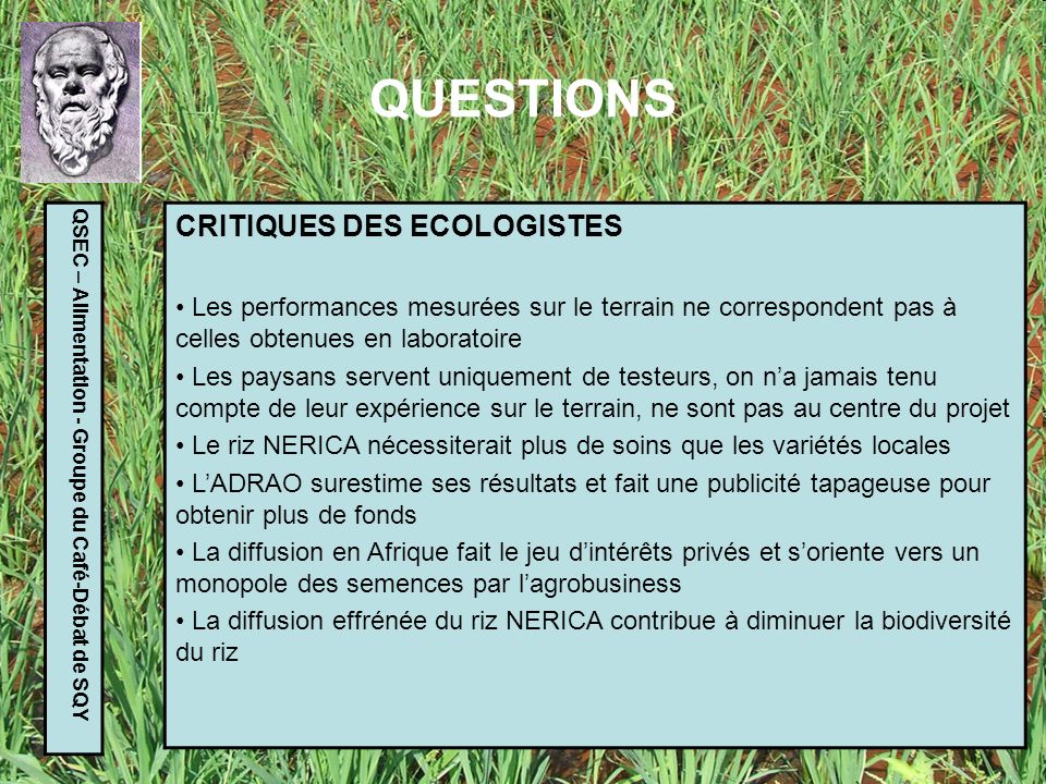 QUESTIONS CRITIQUES DES ECOLOGISTES