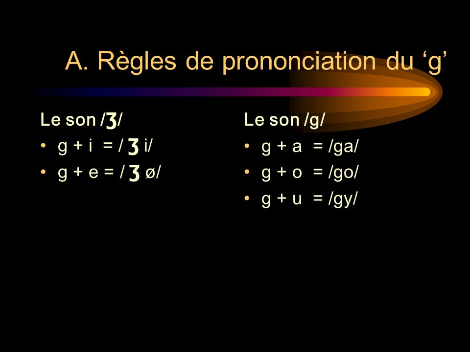 A. Règles de prononciation du ‘g’