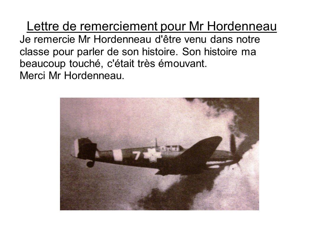 Lettre de remerciement pour Mr Hordenneau