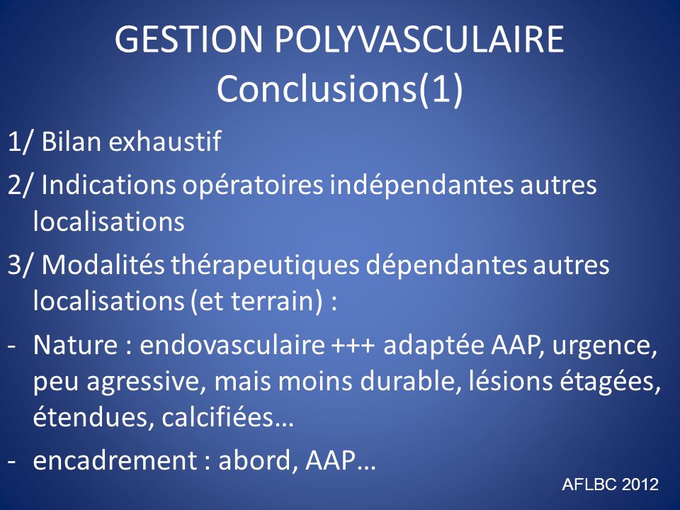 GESTION POLYVASCULAIRE Conclusions(1)