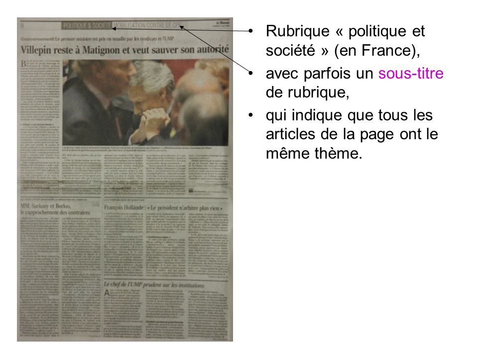 Rubrique « politique et société » (en France),