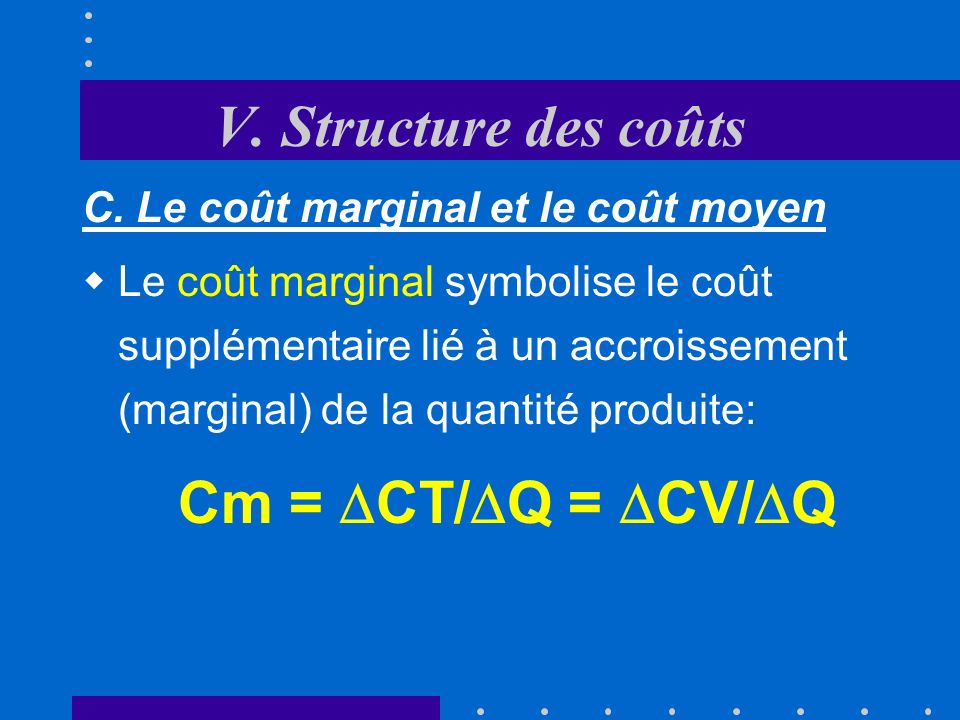 V. Structure des coûts C. Le coût marginal et le coût moyen