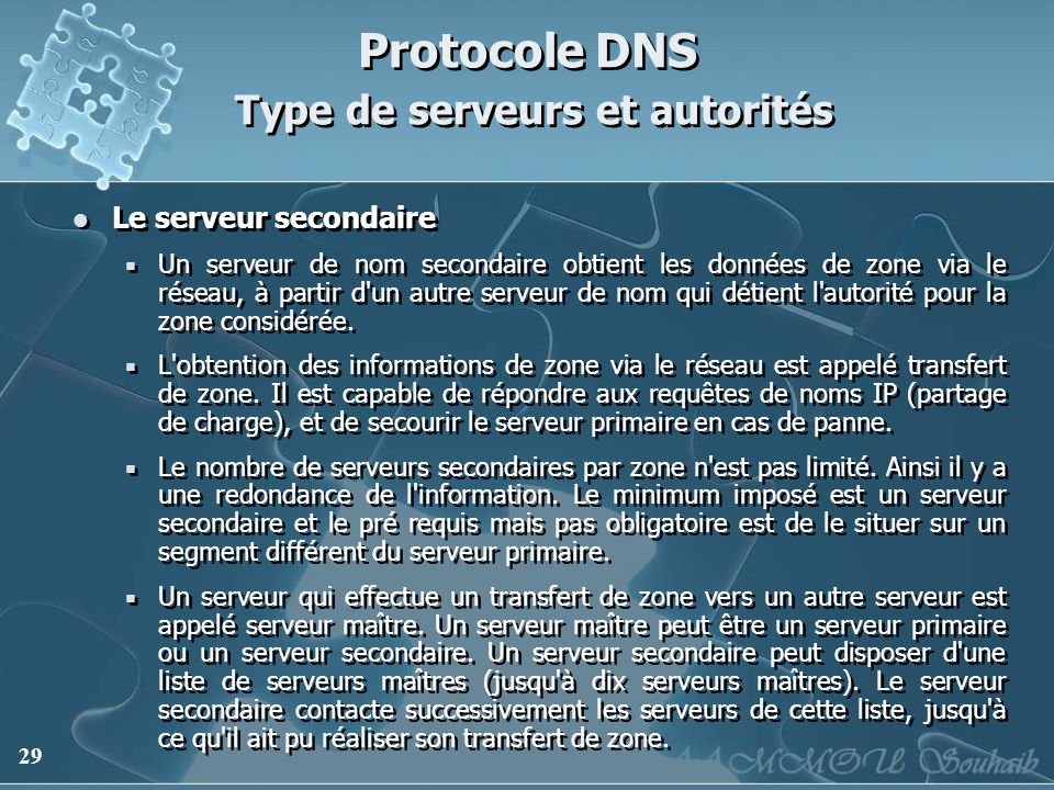 Protocole DNS Type de serveurs et autorités