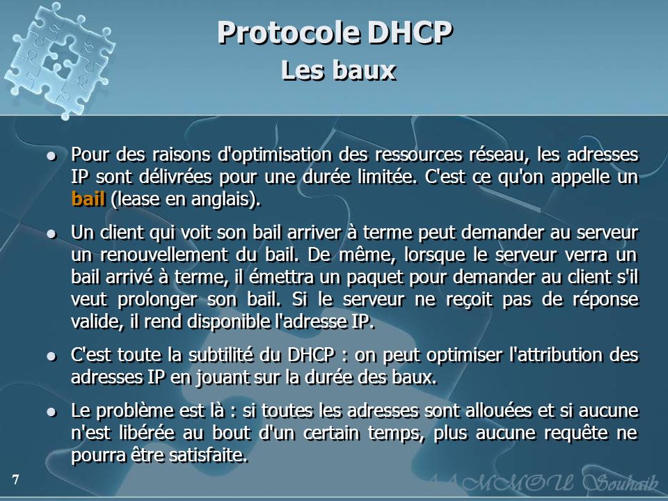 Protocole DHCP Les baux