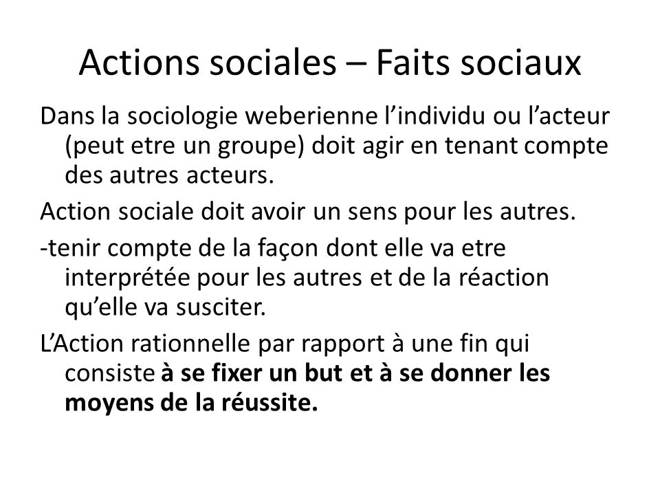 Actions sociales – Faits sociaux