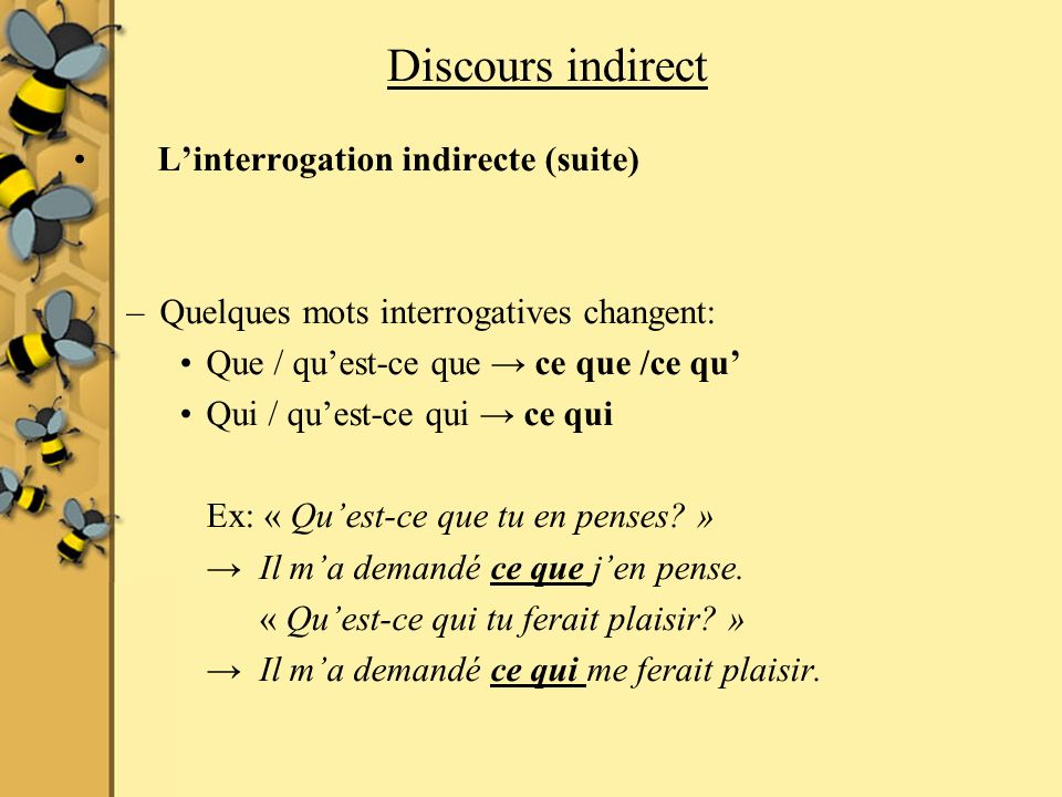 Discours indirect L’interrogation indirecte (suite)