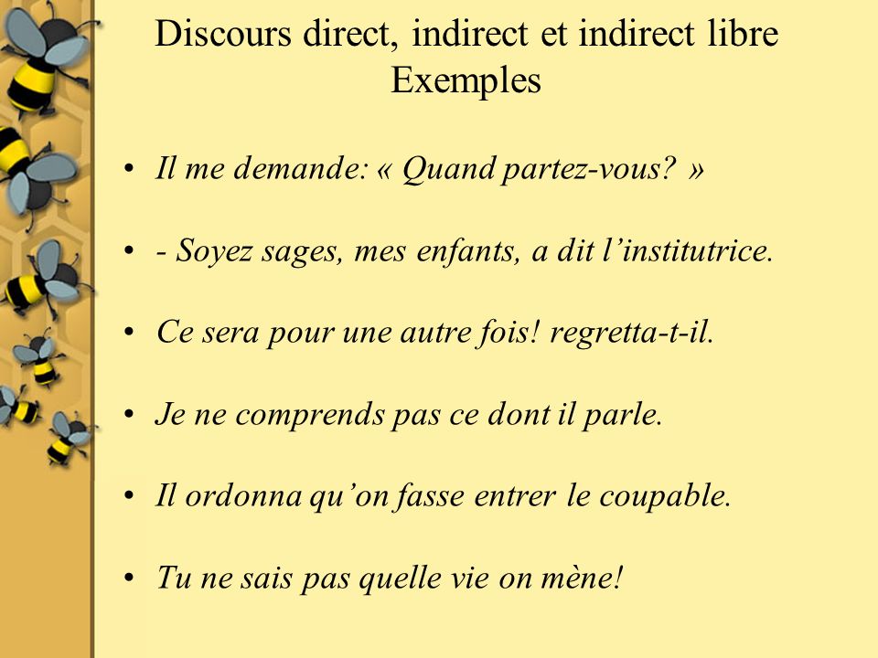 Discours direct, indirect et indirect libre Exemples
