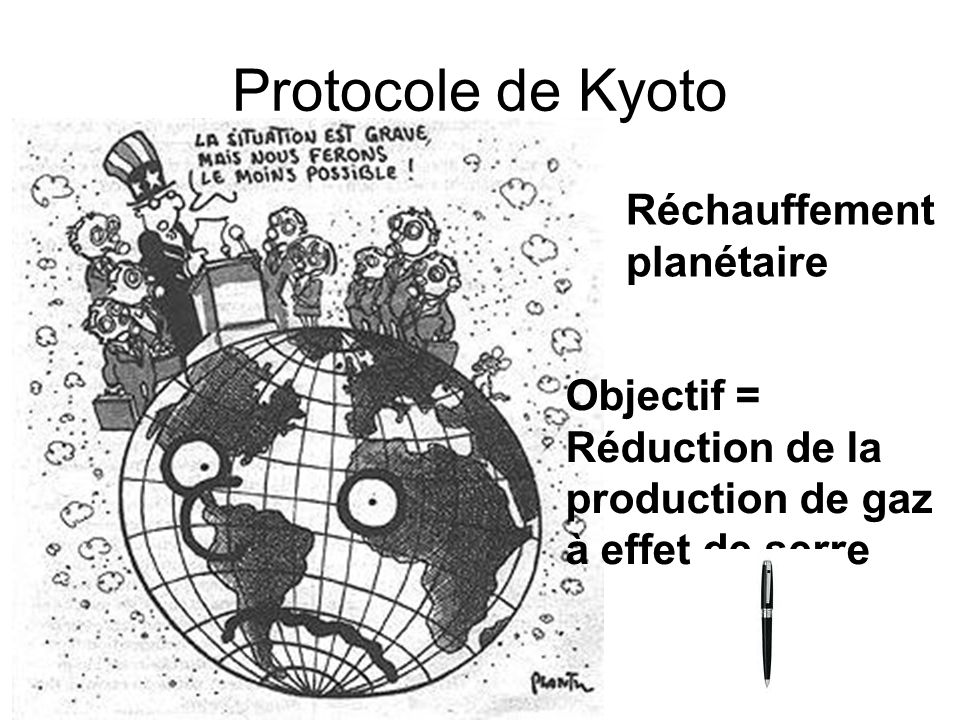Protocole de Kyoto Réchauffement planétaire Objectif = Réduction de la