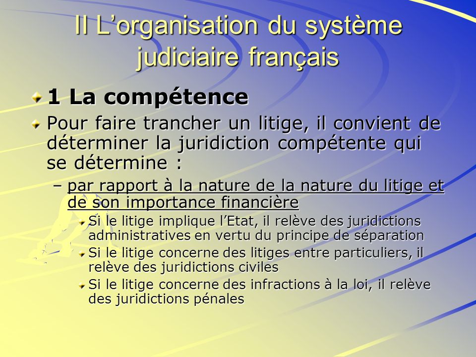 II L’organisation du système judiciaire français