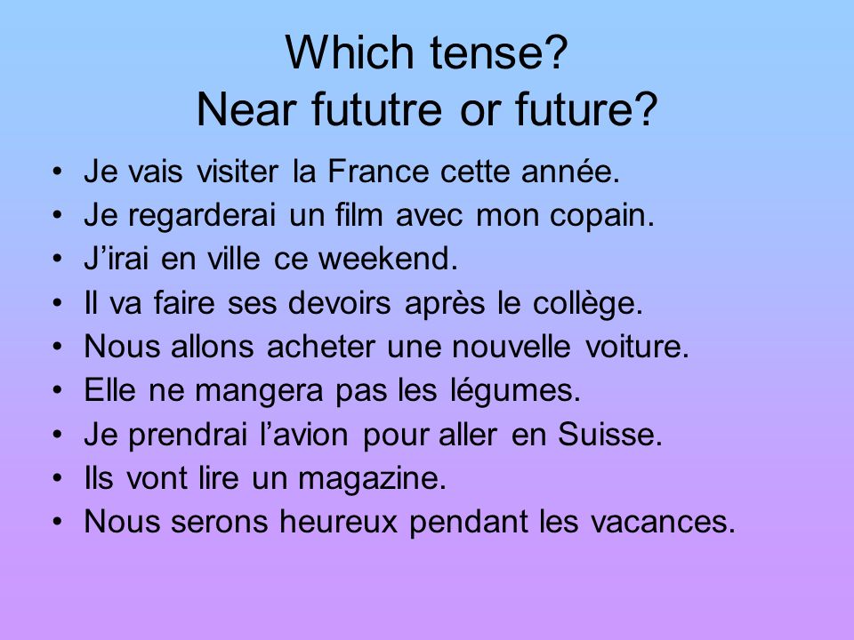 Which tense Near fututre or future