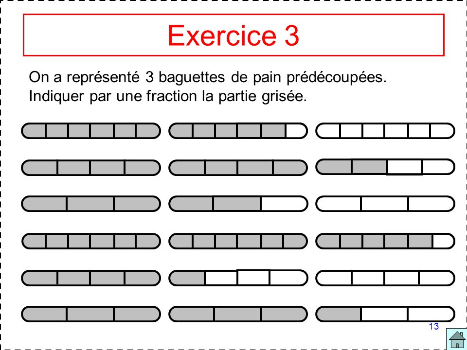Exercice 3 On a représenté 3 baguettes de pain prédécoupées.