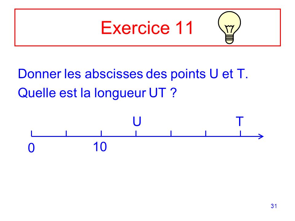 Exercice 11 Donner les abscisses des points U et T.