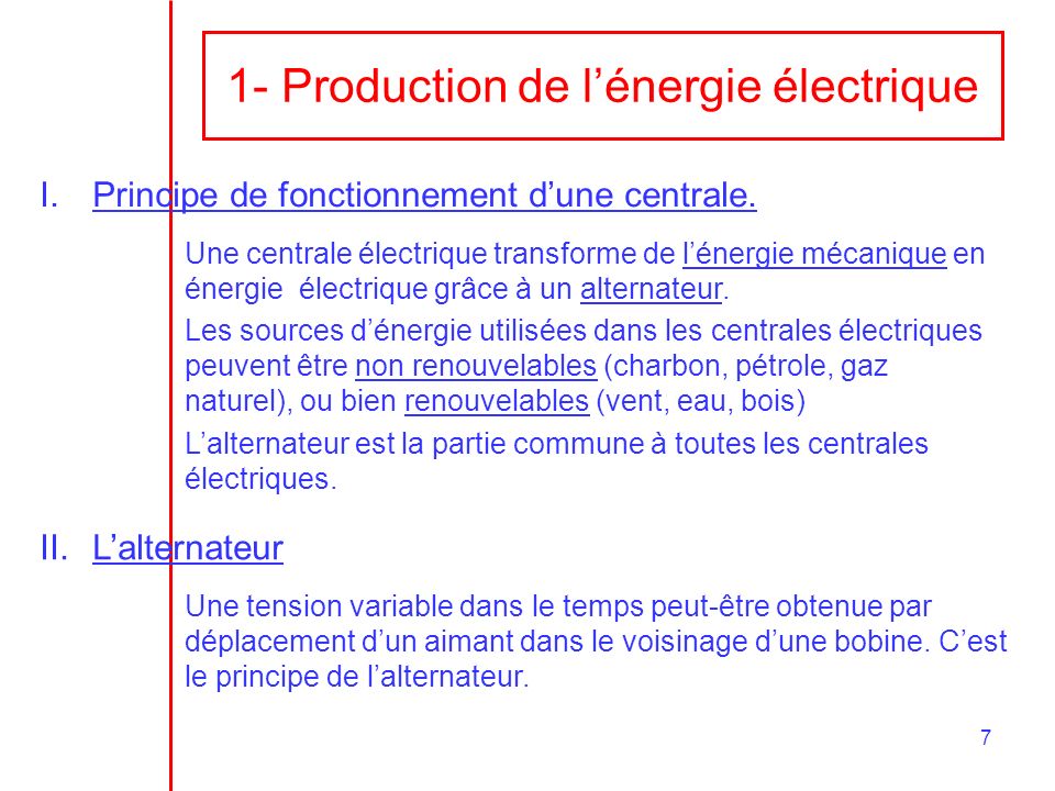 1- Production de l’énergie électrique