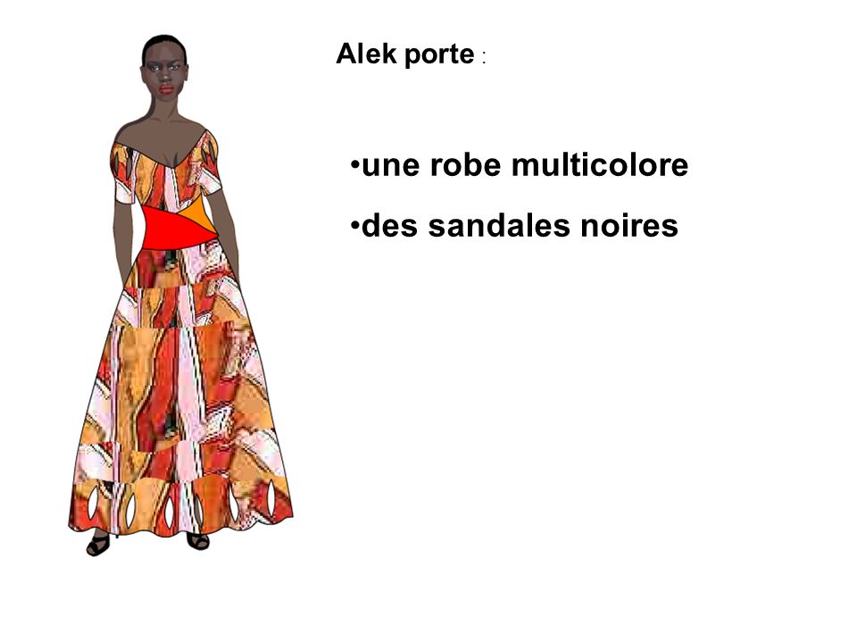 Alek porte : une robe multicolore des sandales noires