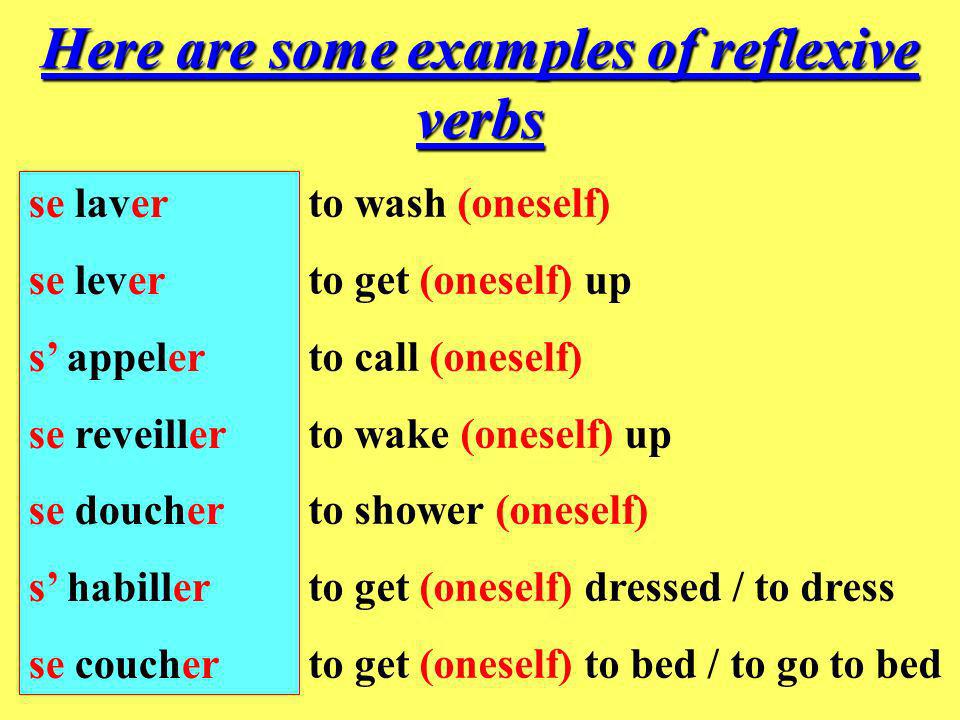 Here are some examples of reflexive verbs