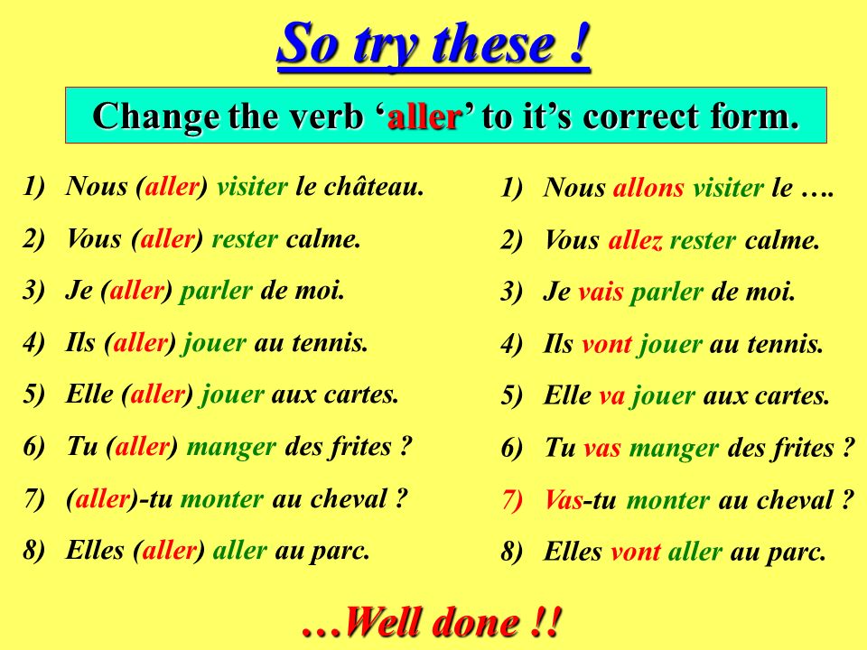 Change the verb ‘aller’ to it’s correct form.