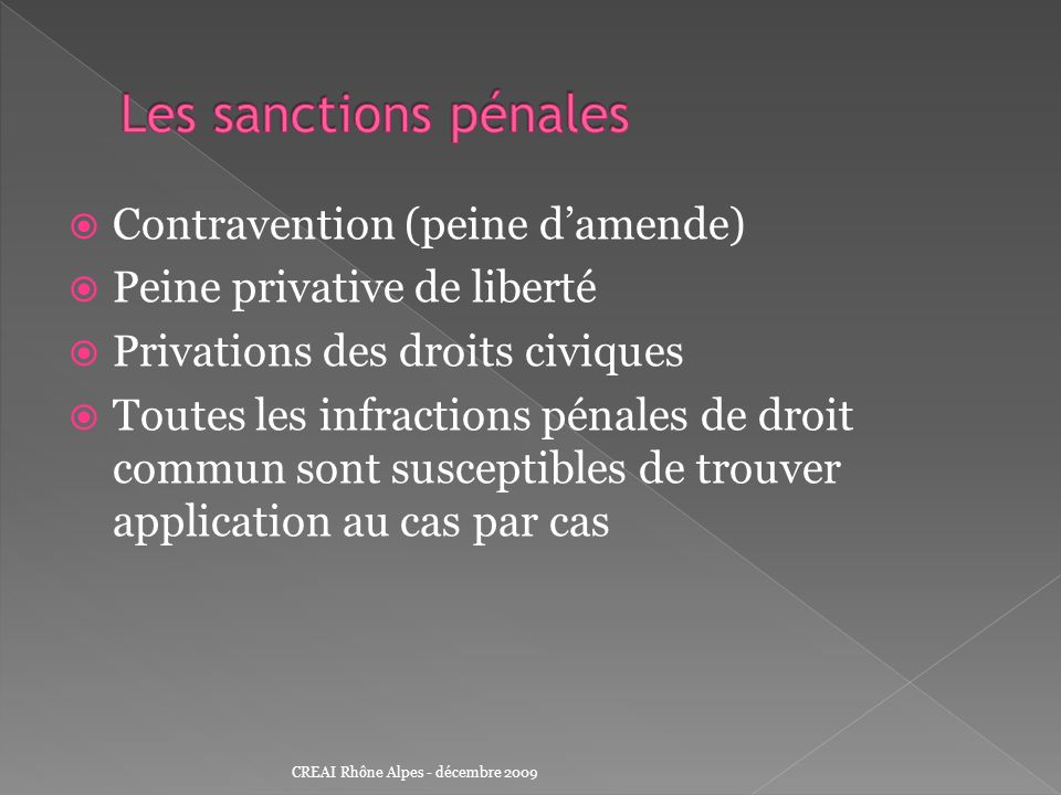 Les sanctions pénales Contravention (peine d’amende)