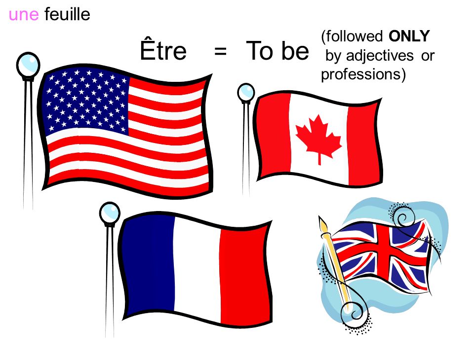 Être = To be une feuille (followed ONLY by adjectives or professions)