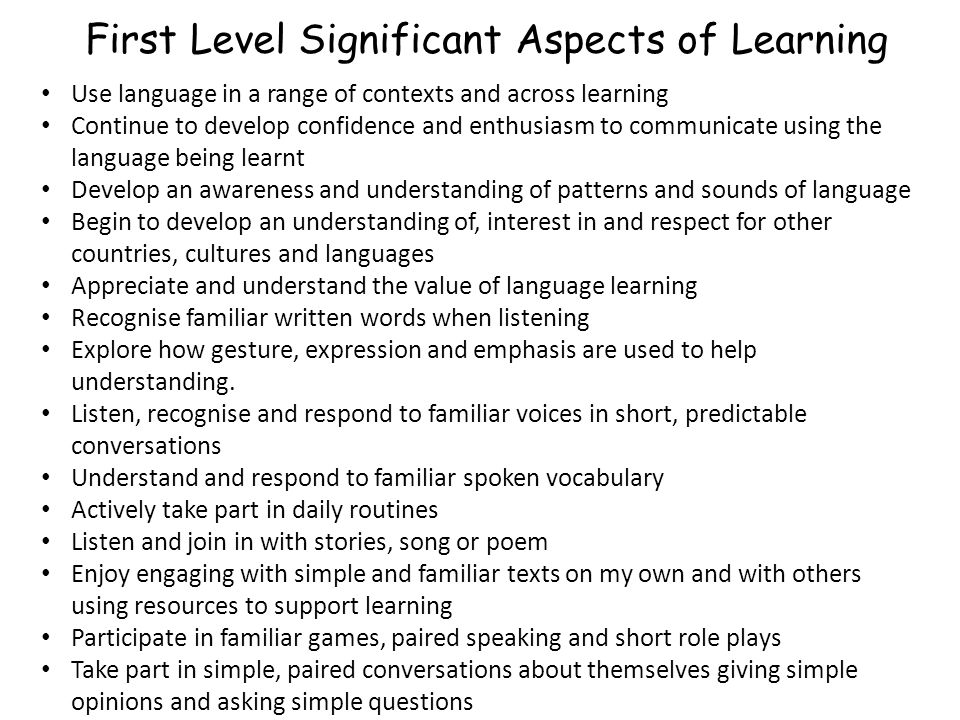 First Level Significant Aspects of Learning