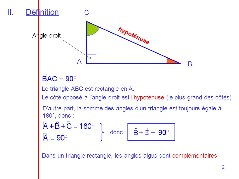 Définition C A B hypoténuse Angle droit