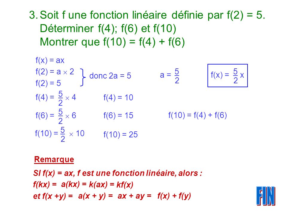 Soit f une fonction linéaire définie par f(2) = 5