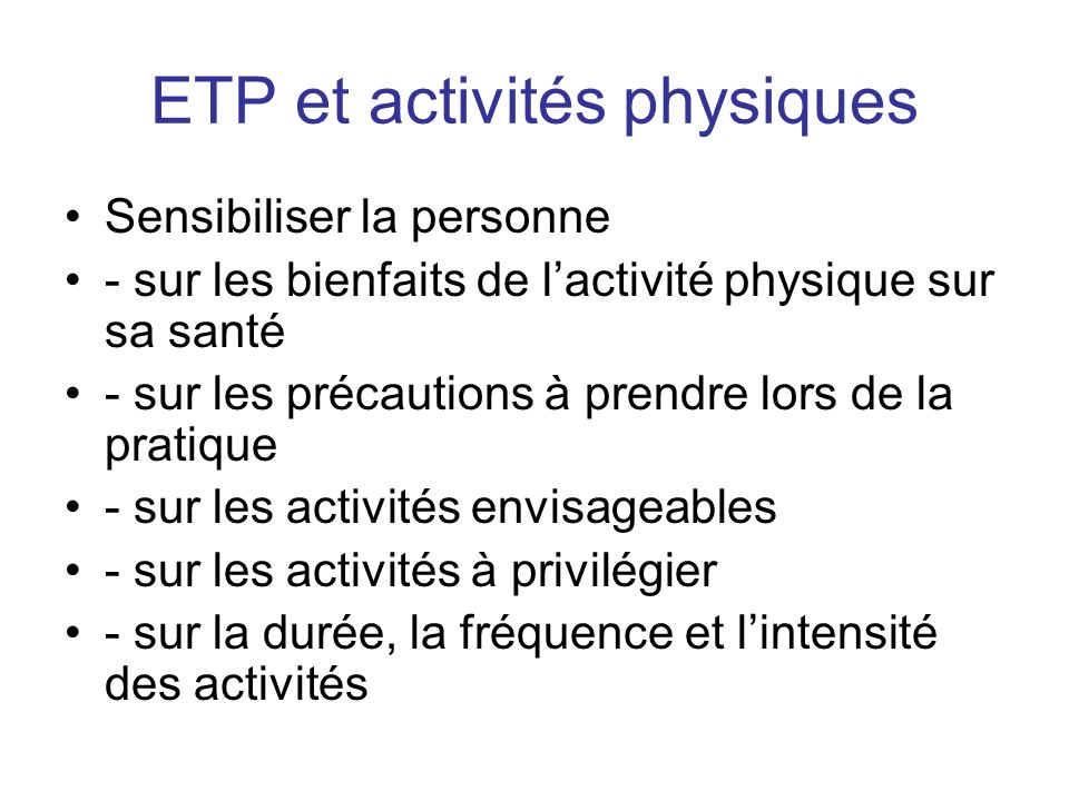 ETP et activités physiques