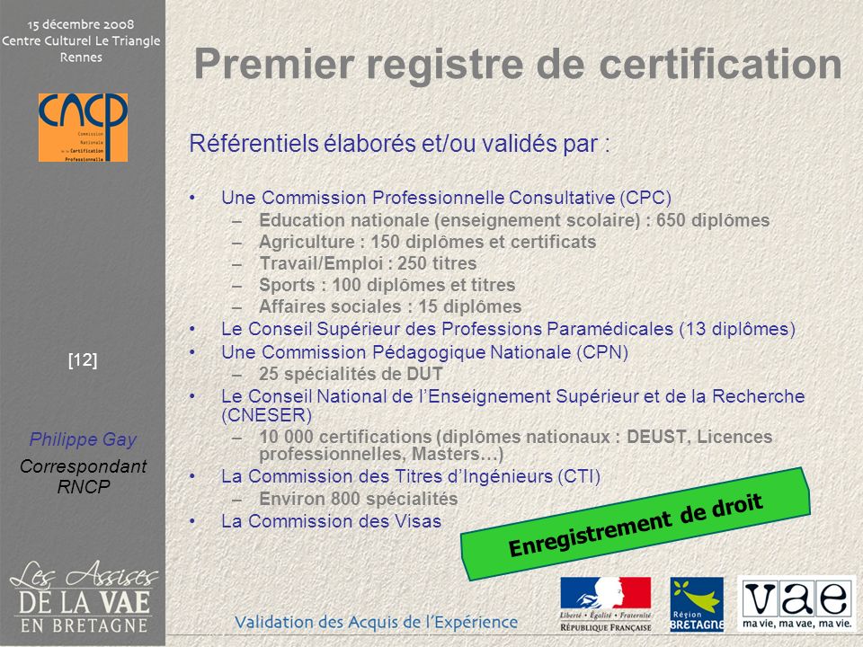 Premier registre de certification