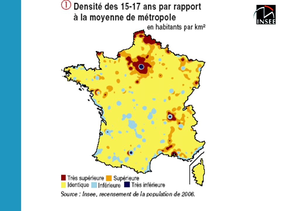 Écarts de densité par rapport à ma moyenne de la tranche d’âge:familles avec enfants:Bassin Parisien, région, lyonnaise sauf le centre, nord de la France, périphérie Marseillaise