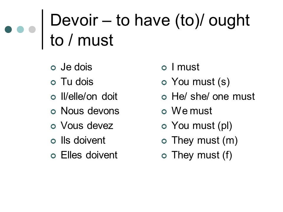 Devoir – to have (to)/ ought to / must