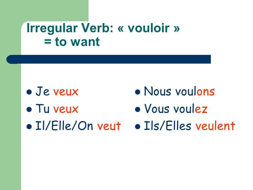 Irregular Verb: « vouloir » = to want