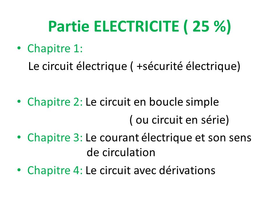 Partie ELECTRICITE ( 25 %)