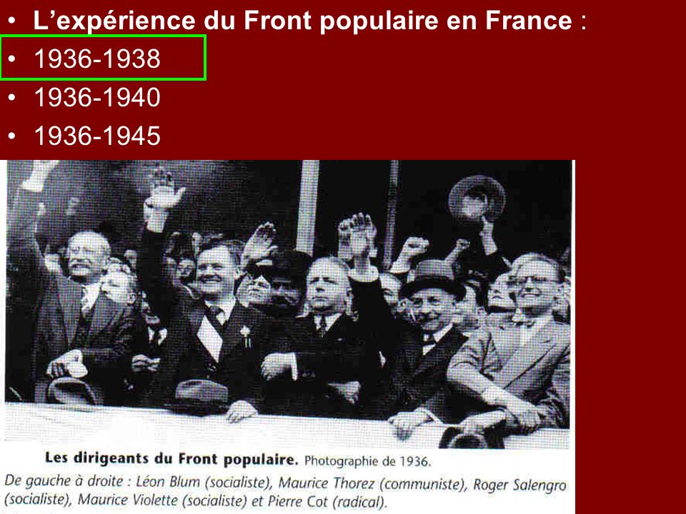 L’expérience du Front populaire en France :