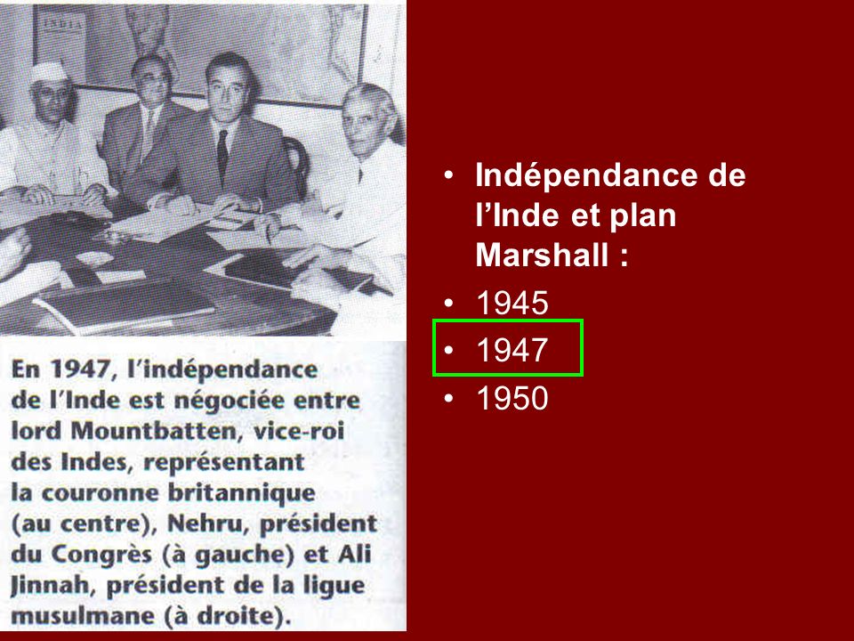 Indépendance de l’Inde et plan Marshall :