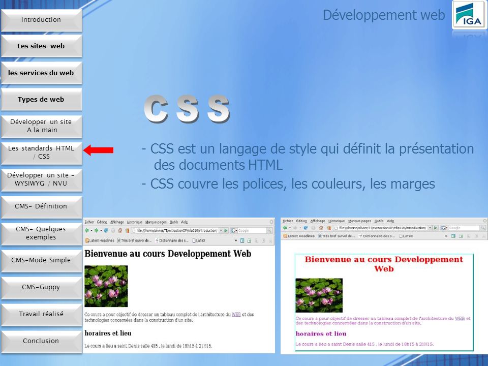 CSS est un langage de style qui définit la présentation