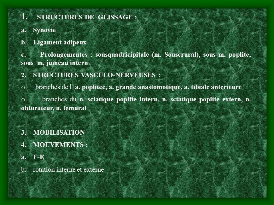 1. STRUCTURES DE GLISSAGE :
