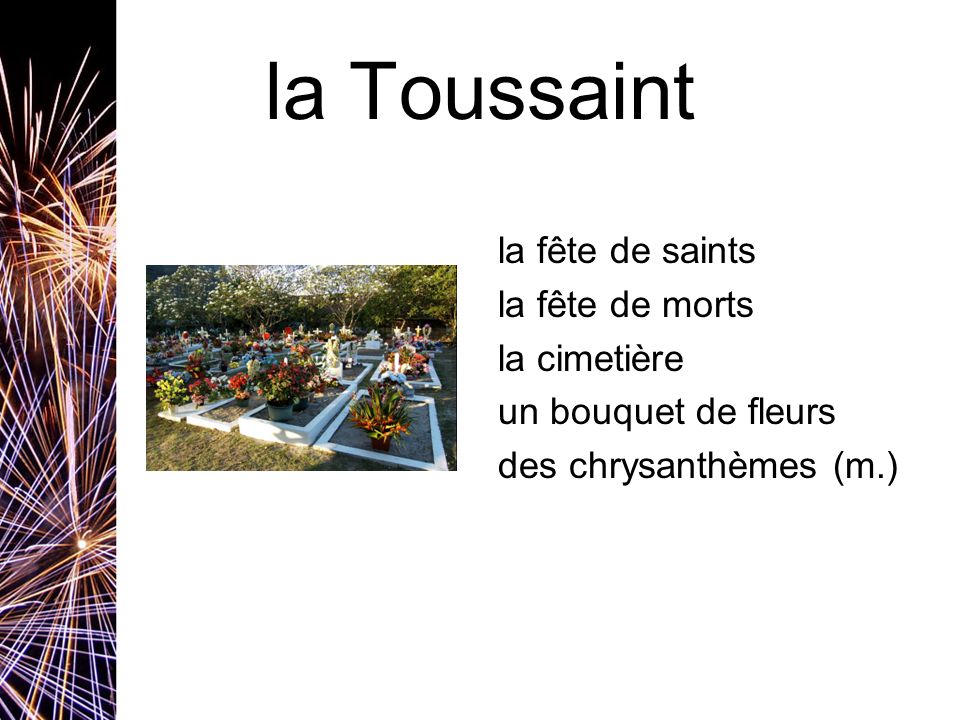 la Toussaint la fête de saints la fête de morts la cimetière un bouquet de fleurs des chrysanthèmes (m.)