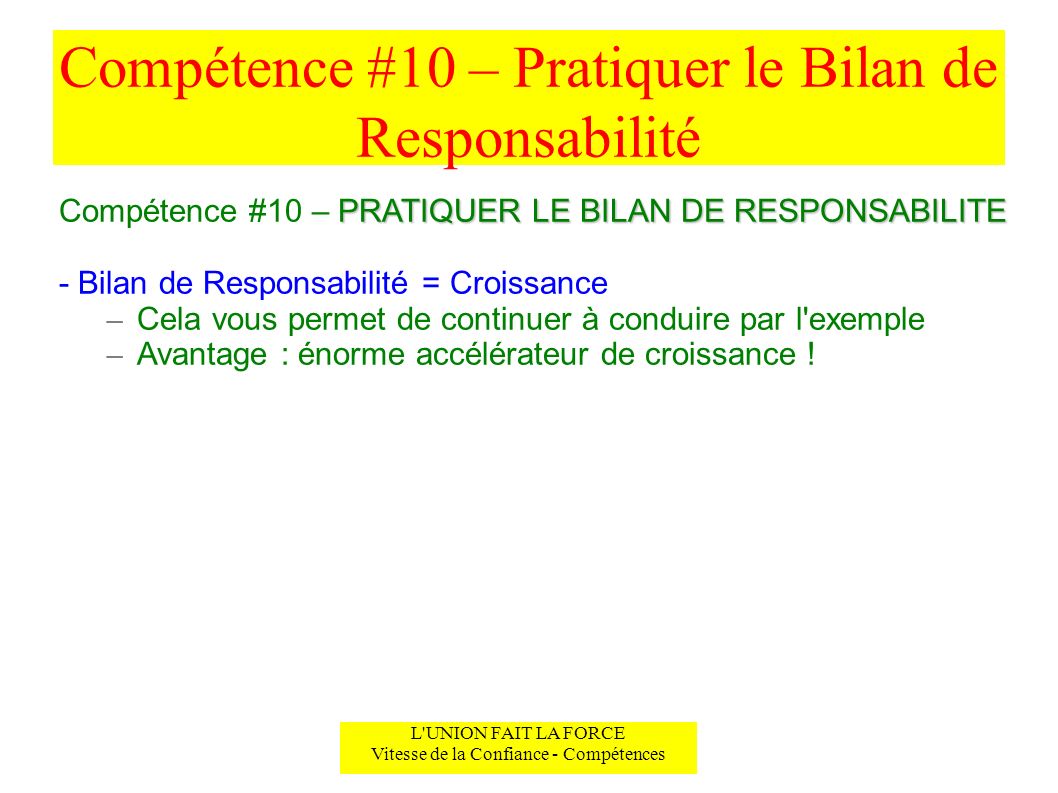 Compétence #10 – Pratiquer le Bilan de Responsabilité