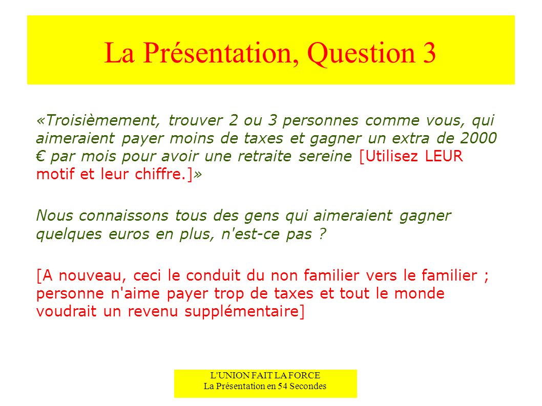 La Présentation, Question 3