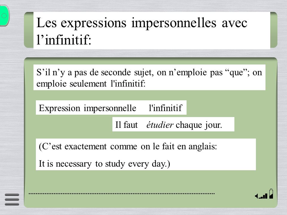 Les expressions impersonnelles avec l’infinitif:
