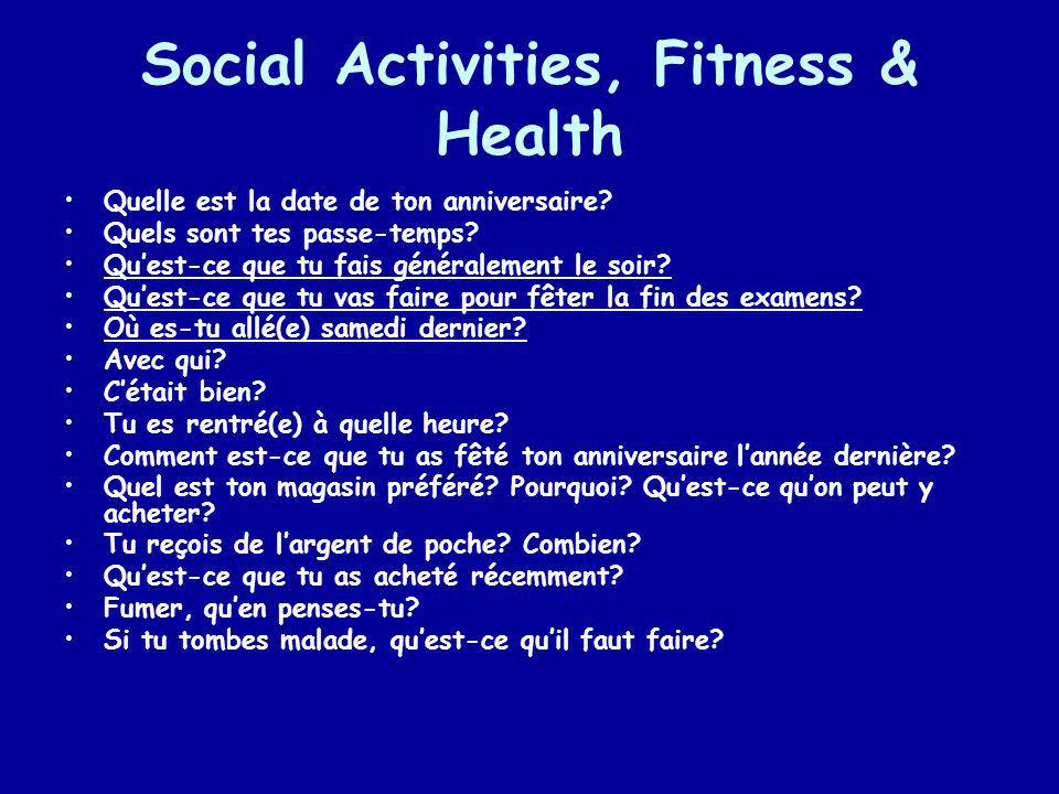 Social Activities, Fitness & Health