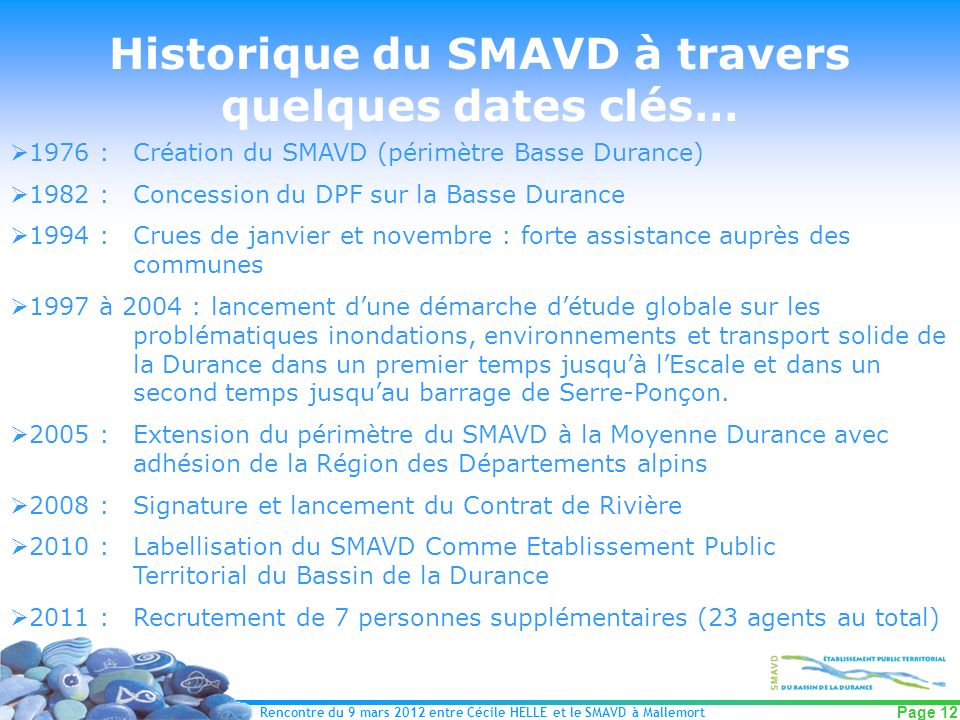 Historique du SMAVD à travers quelques dates clés…