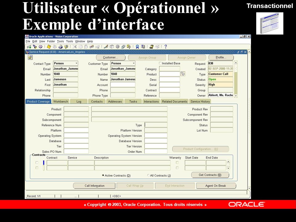 Utilisateur « Opérationnel » Exemple d’interface