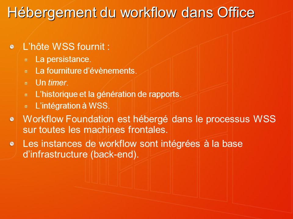 Hébergement du workflow dans Office