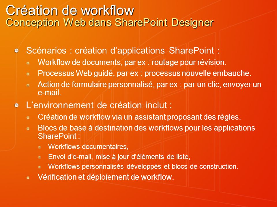 Création de workflow Conception Web dans SharePoint Designer