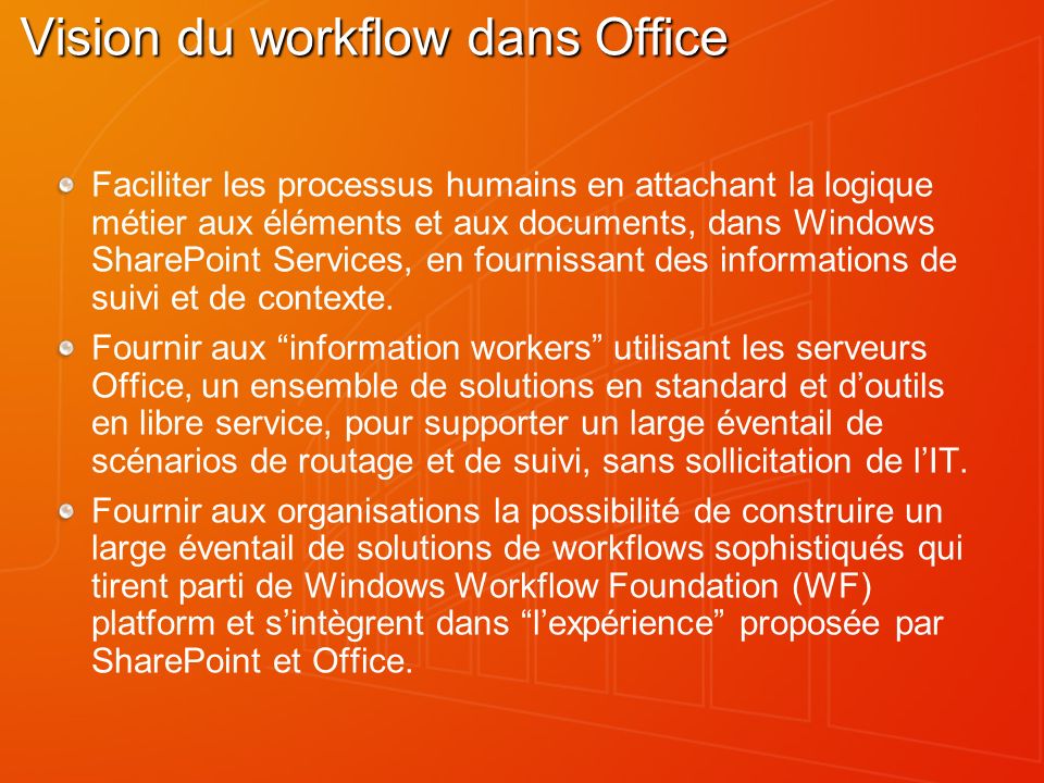 Vision du workflow dans Office