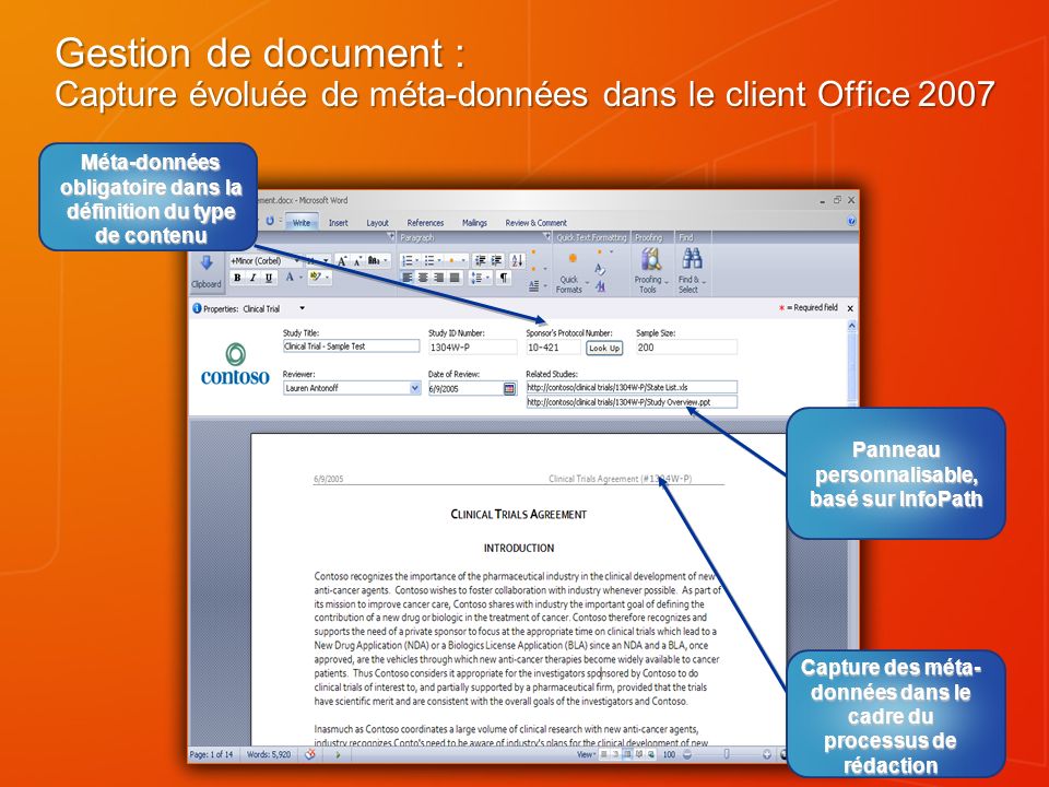 Gestion de document : Capture évoluée de méta-données dans le client Office 2007